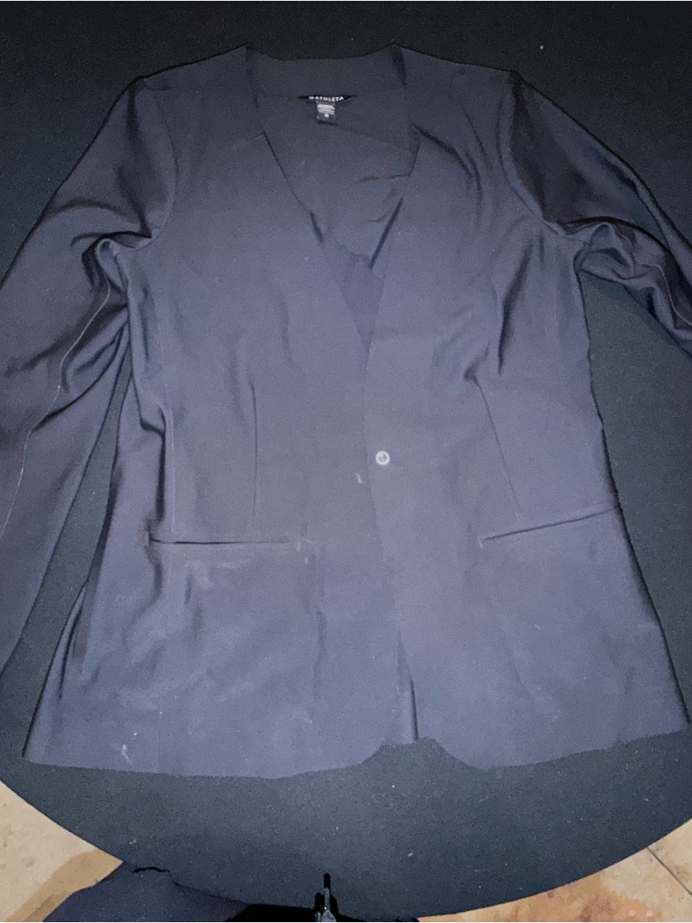 Athleta Black Stretch Blazer Jacket Size 12 Snap Front Work Travel